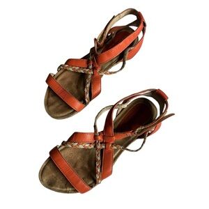 Bussola Orange Leather Strappy Braided Detail Sandals Womens Size 38 US 7-7.5